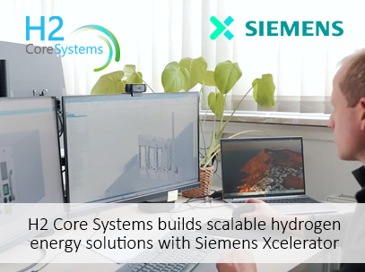 Siemens’ software and automation portfolio enables H2 Core Systems to accelerate design, eliminate production errors and respond to customer demands for custom solutions. H2 Core Systems is using the Siemens Xcelerator platform of software and automation portfolio to design and manufacture compact, highly efficient hydrogen energy systems that generate and store clean energy where it is needed.